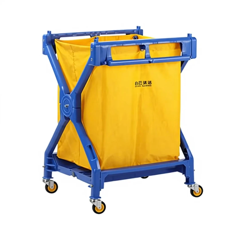 AF08158 Hotel Guest Room Folding Utility Cart with 4 Wheels 200 lb Capacity Yellow Bag & Blue Frame
