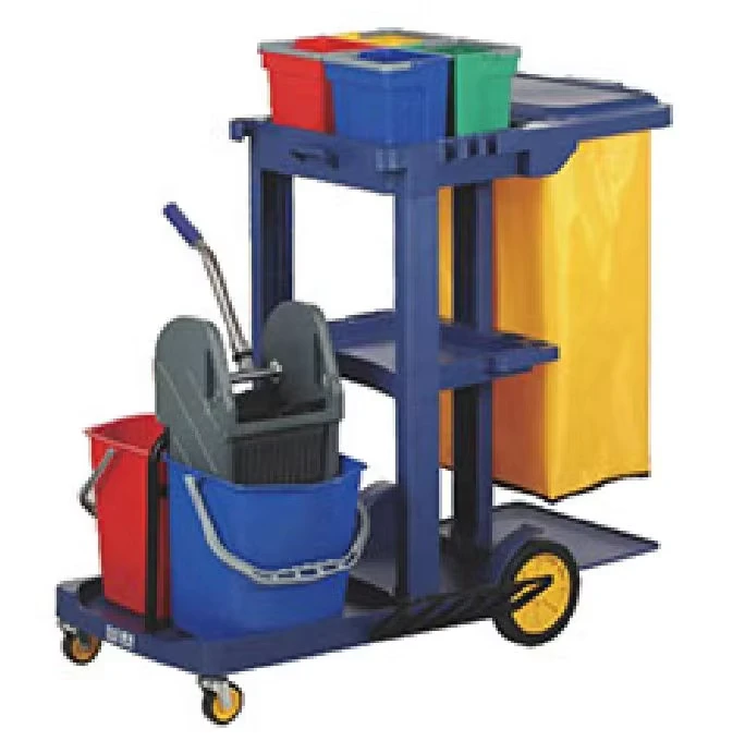 AF08170F 4-Wheel 60kg Capacity Multi-Function Hotel Room Service Trolley Plastic Blades Folding Janitorial Cart