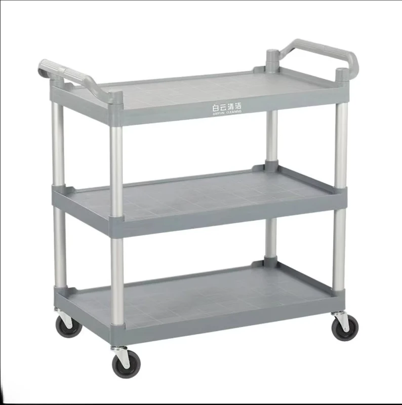 AF08175 Multi functional 3 tier 4 Wheel PP Plastic Durable Easy Cleaning Utility Storage Cart Trolley Hotel Restaurant