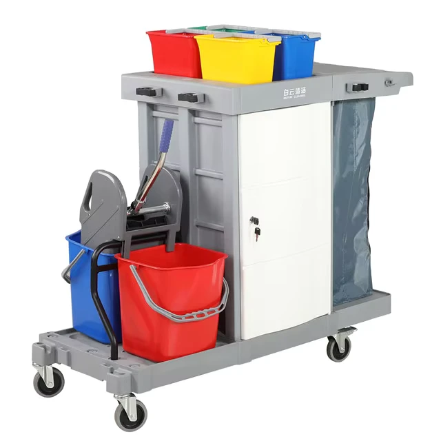 AF08181A Baiyun Cleaning Hotel Trolley Multi Functional Janitor Cart Cleaning Cart with 3 Shelves Cleaning Products
