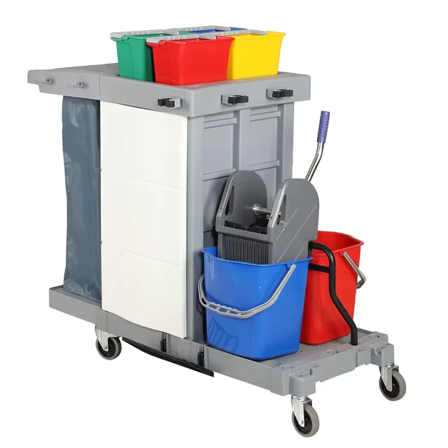 AF08181A Luxury Hotel Medical Sanitation Service Cart Heavy Duty HDPE Dual Bucket Trolley