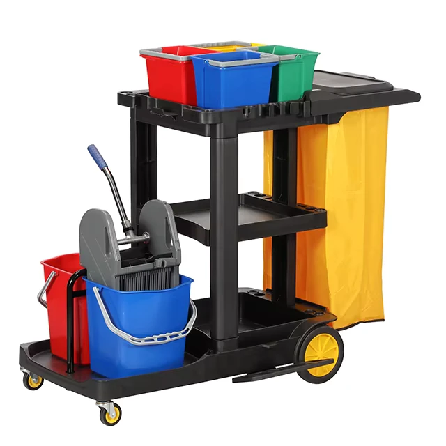 AF08188E BAIYUN Janitor Cleaning Cart PP Material BLACK 4 Swivel Casters 300 lb Capacity Hotel Trolley Multipurpose
