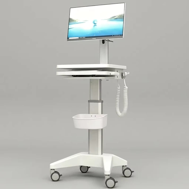 AI 1UC Adjustable Height Hospital Medical Computer Workstation Cart Trolley Modern Design Steel and Aluminum Alloy Pneumatic Type