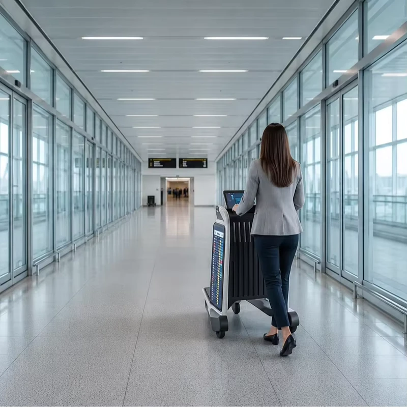 AI Enabled Airport Baggage Cart with Multi Function Media Info System