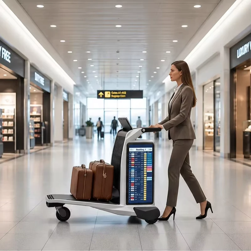 AI Smart Airport Trolley with 27/27/14 Inch Screens for Advertisement