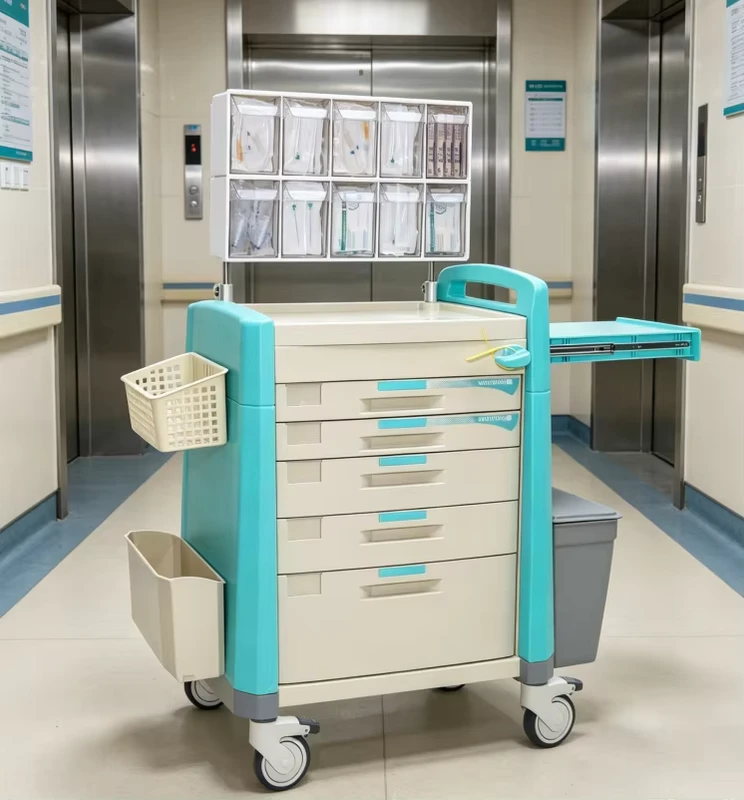 Abs Medical Anesthesia Cart Pull Out Work Table Transparent Top Organizers