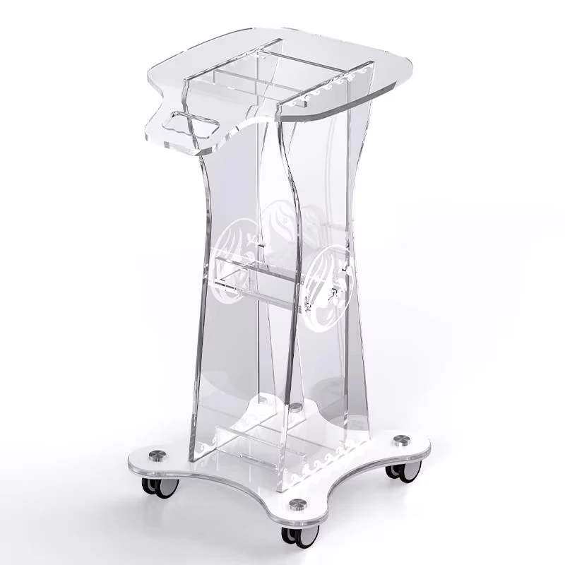 Acrylic Plastic Modern Salon Trolley with 360 Degree Rotation Transparent Color for Beauty & Hair Salons