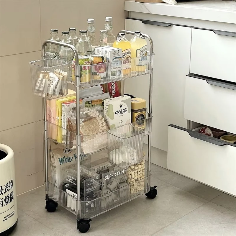 Acrylic Rolling Cart Multi Tier Storage Rack Bathroom Organizer Kitchen Snack Storage Shelf Multi Function