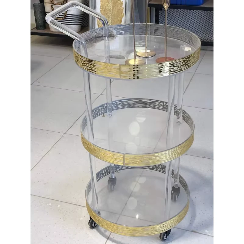 Acrylic Storage Trolley Kitchen Living Room Mobile Shelving Unit with Handle and Lockable Wheel Home Rolling Utility Cart