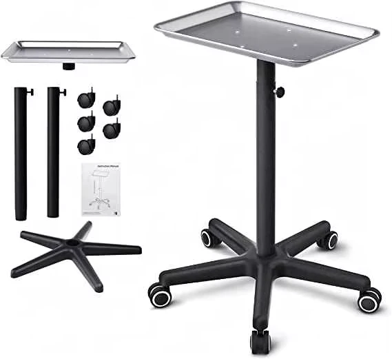 Adjustable Beauty Salon Trolley Aluminum Hair Cart Trolley Professional Mobile Stand Trolley
