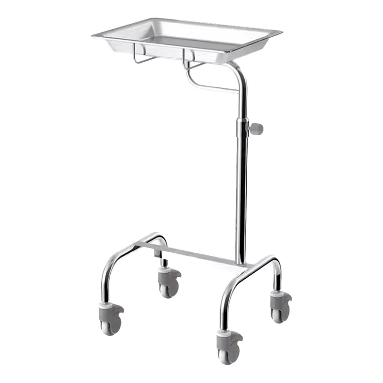 Adjustable Height Rolling Hospital Tray Trolley Stainless Steel Mayo Surgical Table Metal Instrument Stand Wheels for Easy