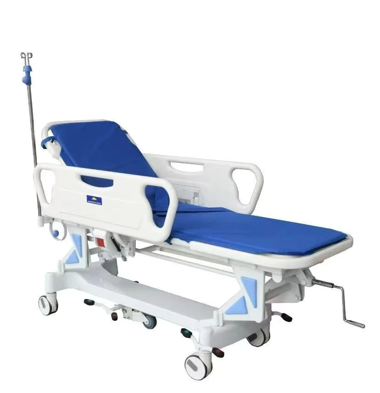 Adjustable Hospital Emergency Patient Transfer Stretcher Ambulance Transport Gurney Trolley with Central Control Locking Casters