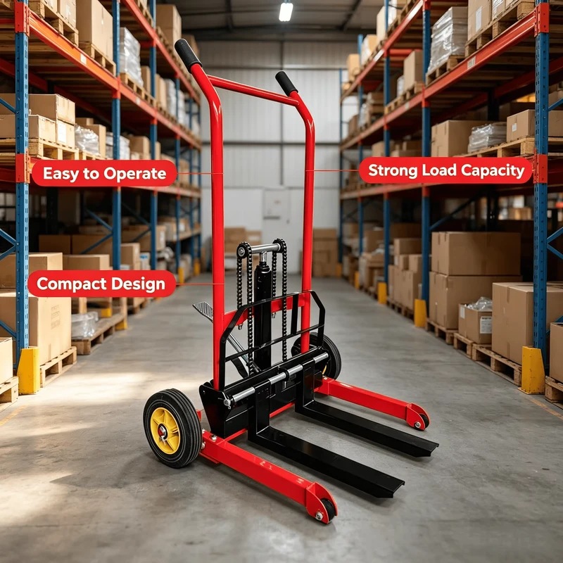 Adjustable Manual Forklift with Anti Slip Platform for Safe Material Handling in Narrow Spaces