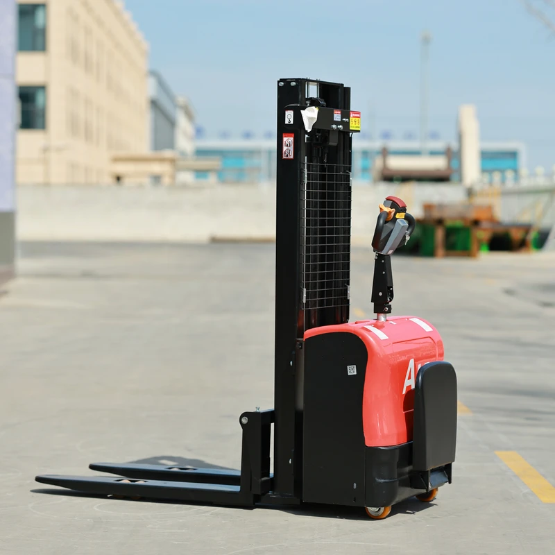 Adjustable Mini Manual Electric Forklift Pallet Stacker 3-Side Lifting Portable Walkie Reach 2m for Warehouse for Small Spaces