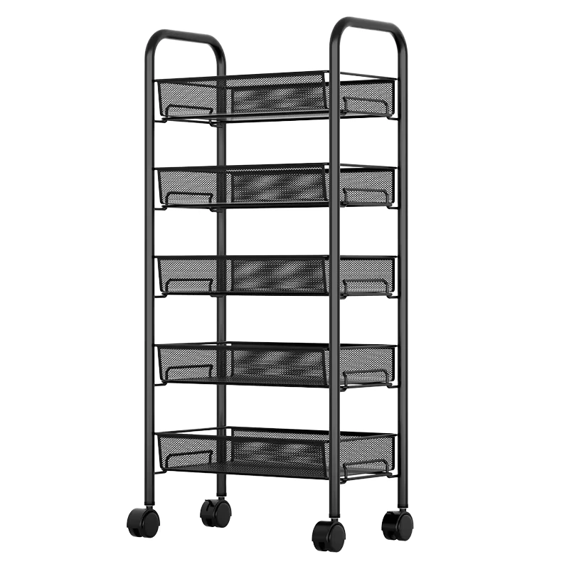 Adjustable Multi Layer Steel Kitchen Cart with Removable Shelves Metal Storage Rack with Shelf Wheels for Utility Use
