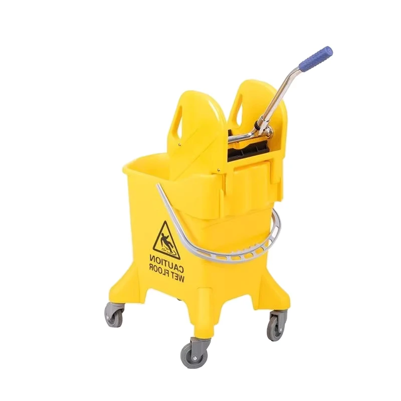 Airport Hotel Cleaning Plastic Mop Bucket Trolley Basket with Press Wringer Squeezer