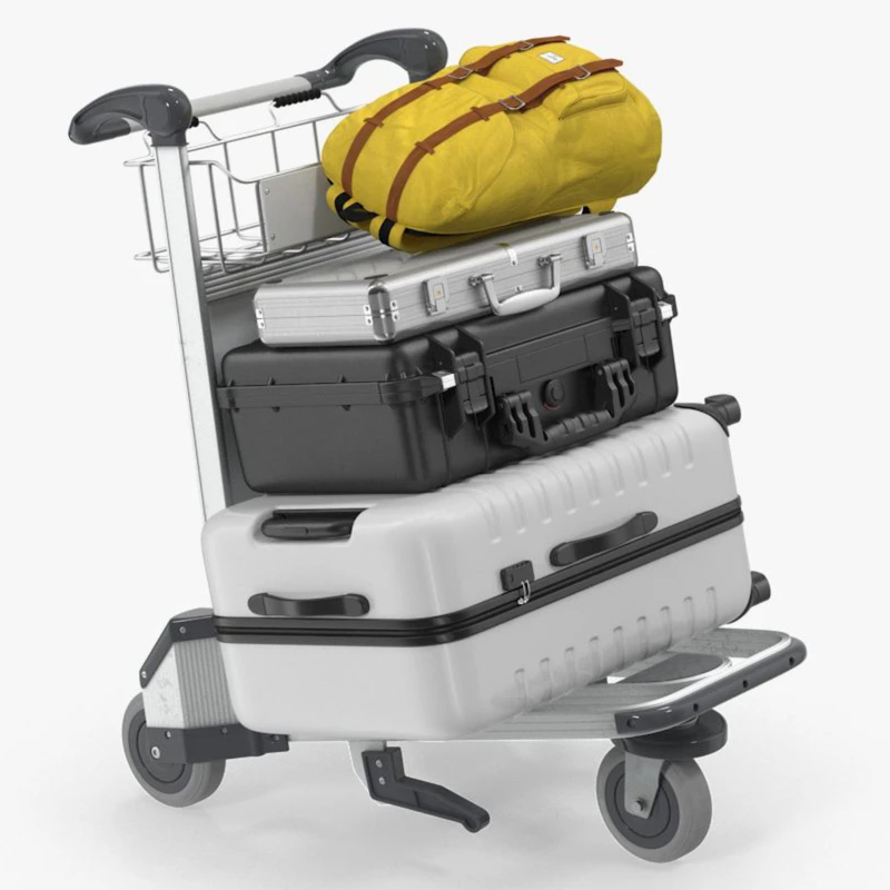 Airport Luggage Trolley High Strength Aluminum Space Saving Nesting Design for Terminal Baggage Handling