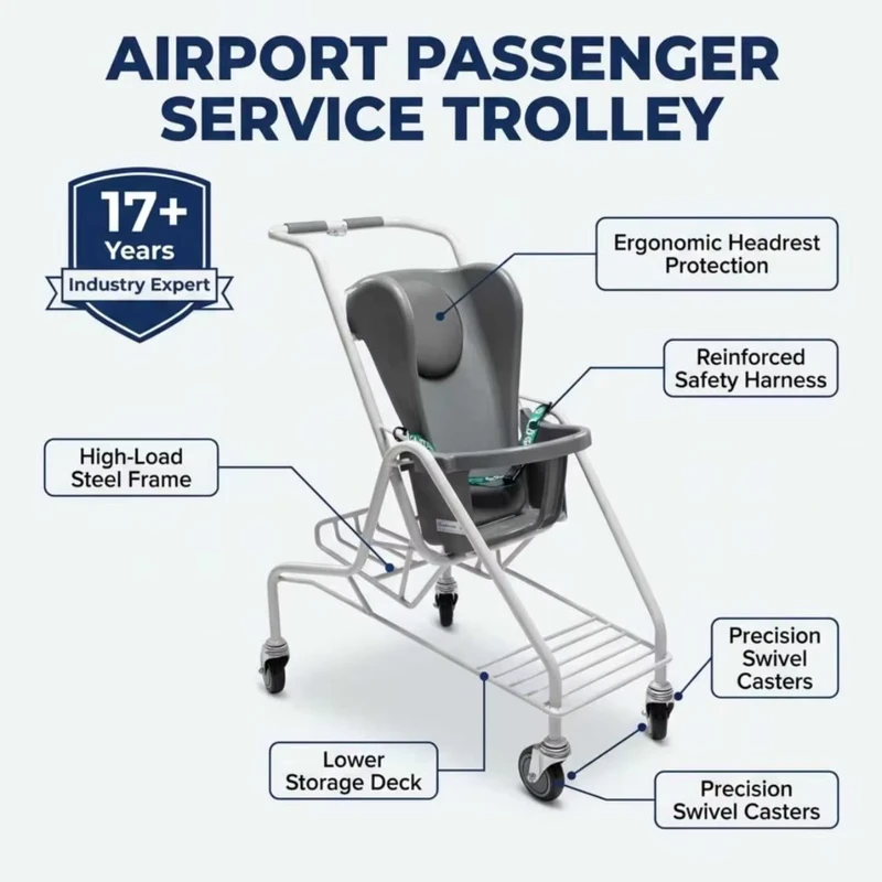 Airport Service Child Luggage Trolley with Seat Powder Coated Steel Frame Nestable for Terminal Use