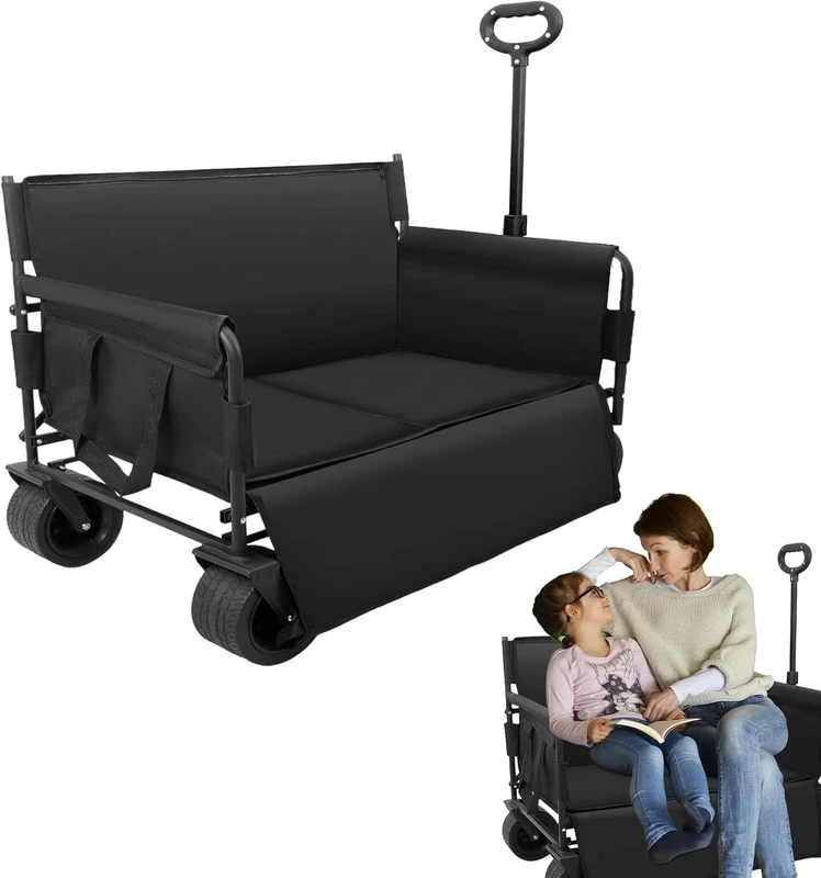 All Terrain Camping Cart Outdoor Garden Trolley with Brakes Folding Utility Wagon Roof Platform Structure Folding Handcart