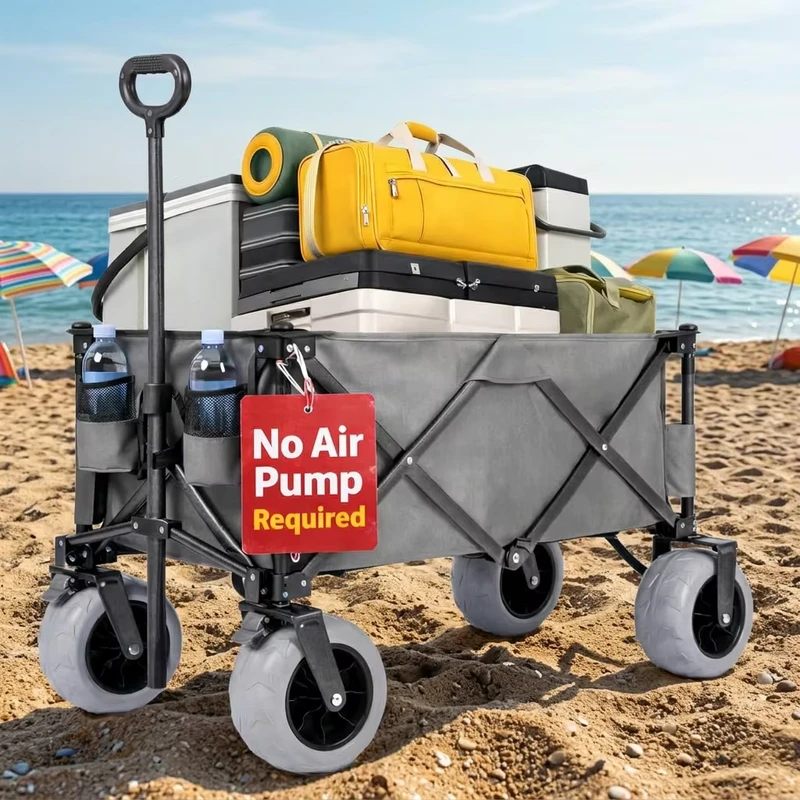 All Terrain Camping Folding Cart Heavy Duty Beach Wagon Foam Filled Big PU Wheels Beach Cart for Sand