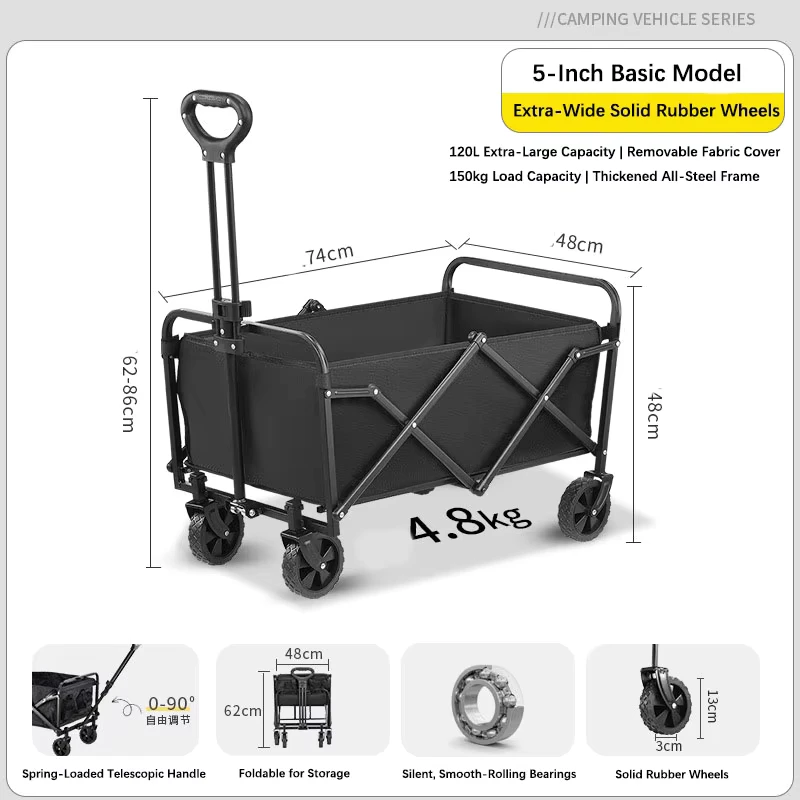 All-Terrain Folding Wagon with Large Wheels 150kg Load Portable Camping Trolley Manufacturer