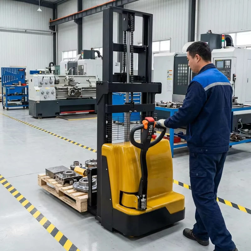 All electric Manual Traction Walking Type Standing Type Battery Electric Stacker Forklift Loader 1.5Ton Self weight