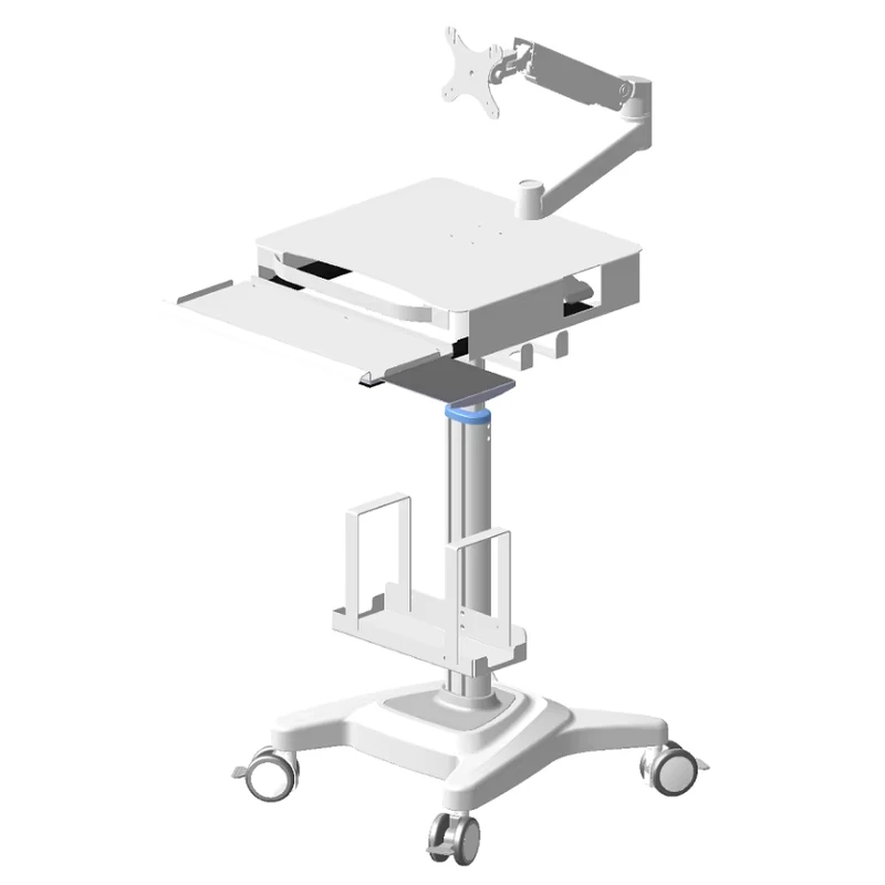 All in one Modern Hospital School Treatment Trolley with 4 Castors ABS Plastic Aluminium Laptop Trolley