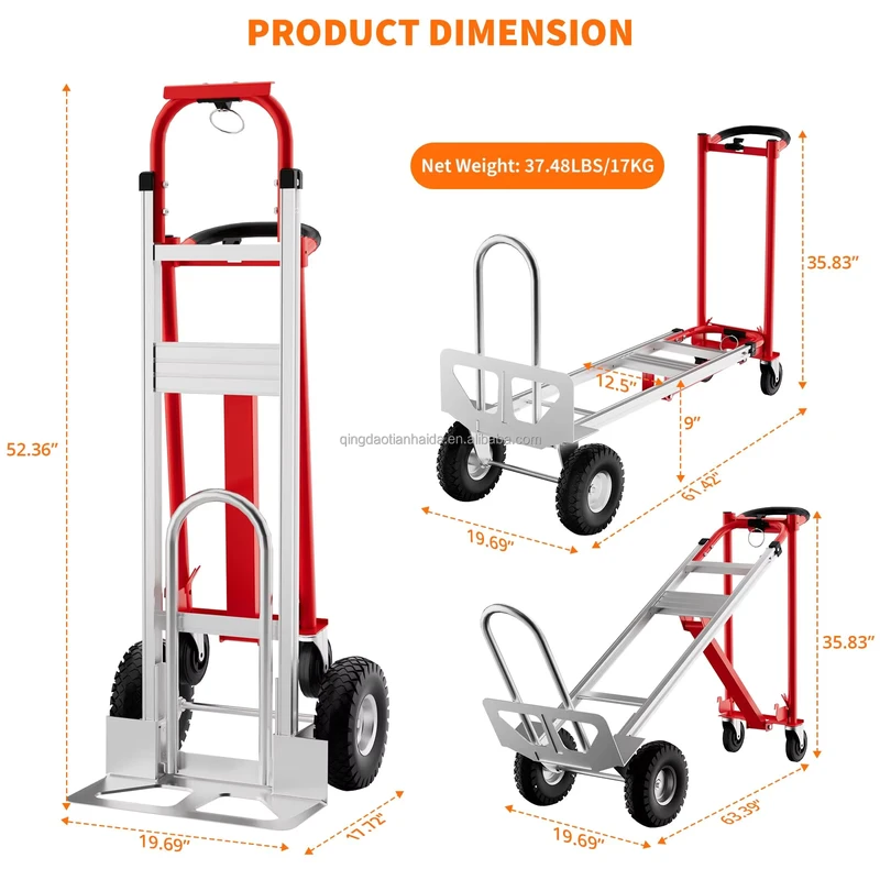 Alloy 2 In 1 Folding Convertible Platform Transport Trolley Cart Heavy Duty Capacity Steel Aluminum Hand Trolley Truck