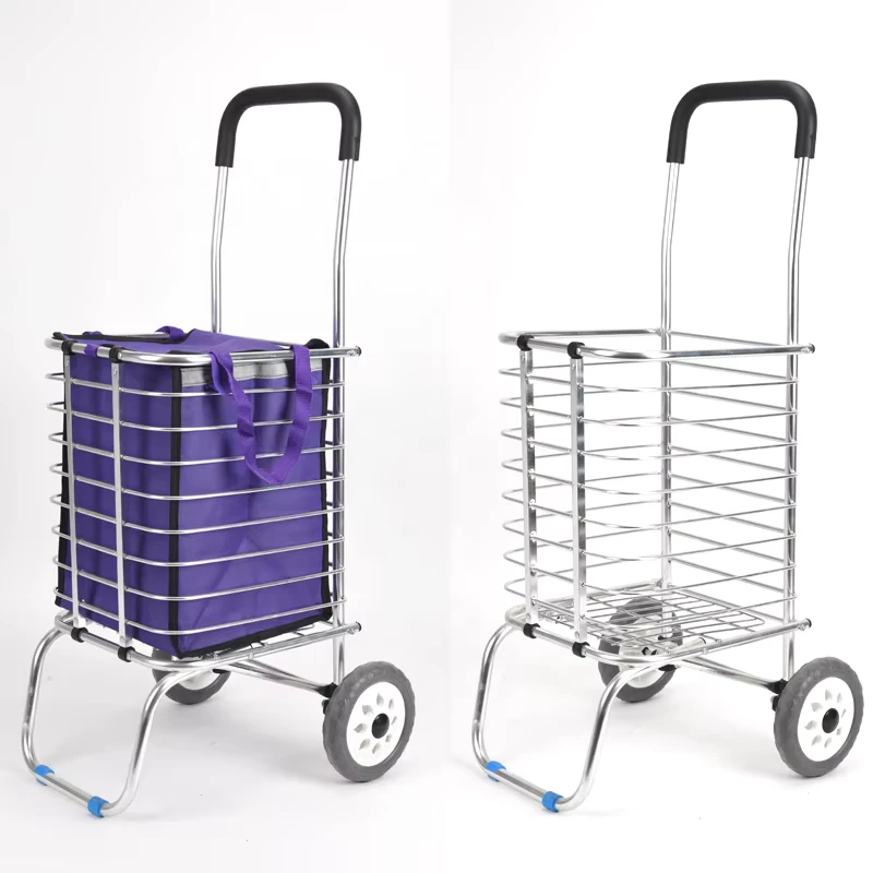 Aluminium Metal Folding 2 wheel Flat Mobile Shopping Cart Shopping Trolley Bag with Wheels