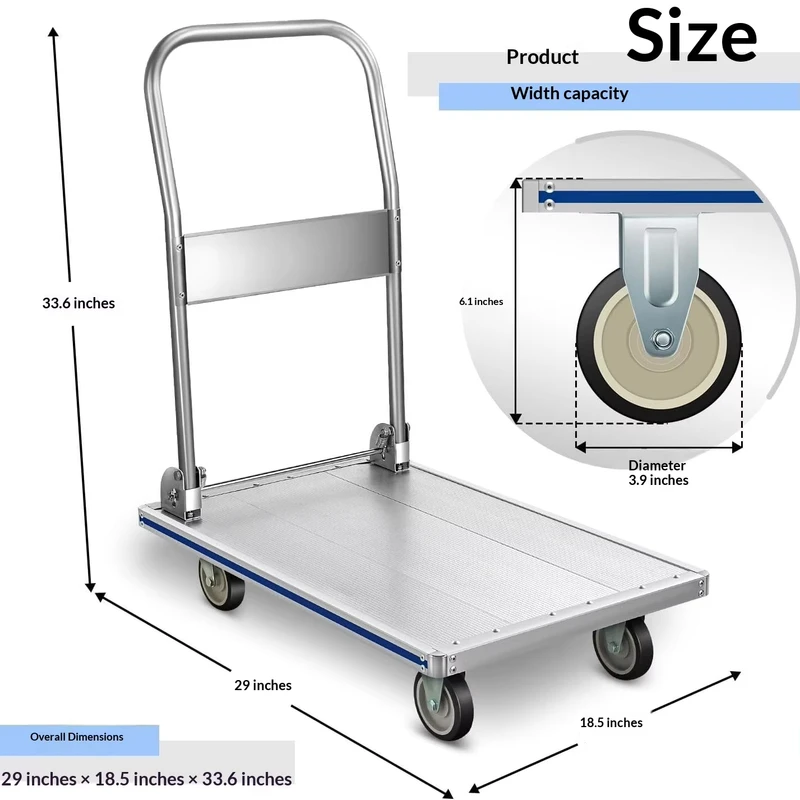 Aluminum Alloy Folding Silent Four wheel Flatbed Trolley for Household Tool and Car Truck Pulling