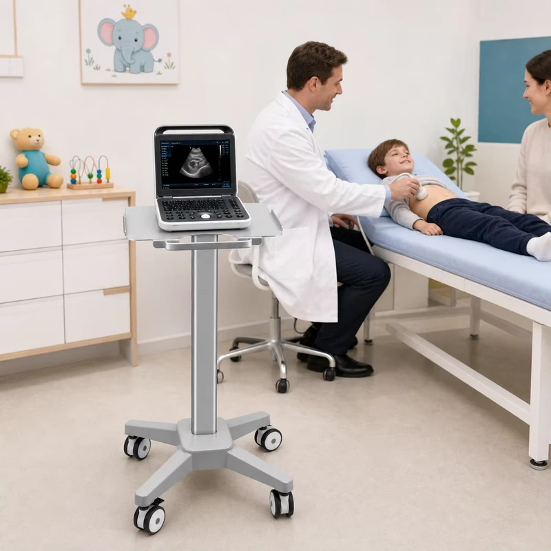 Aluminum Alloy Portable Ultrasound Medical Cart Mobile Diagnostic Equipment Trolley with Silent Lockable Casters for Hospital