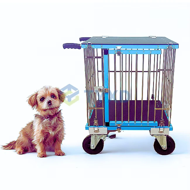 Aluminum Dog Show Trolley Cart Folding Pet Transport Crate Button Closure Display Grooming Metal Material