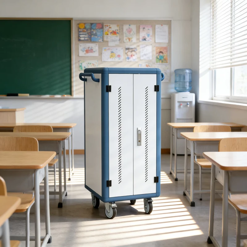 Aluminum Draw out Type 40 Ways PAD Double Open Iron Door Chromebook Laptop Charging Cart Cabinet Trolley