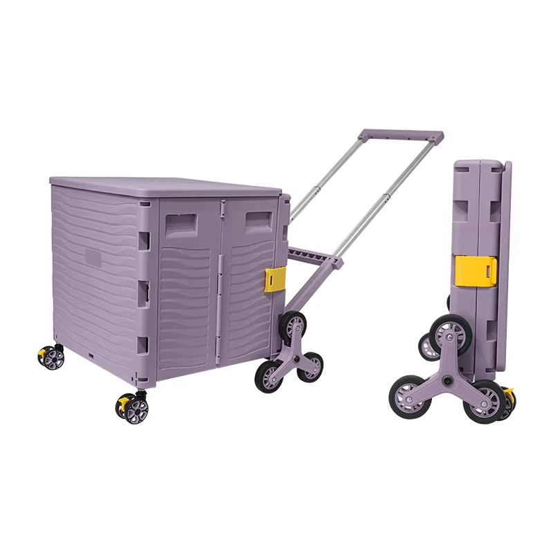 Aluminum Handle Shopping Trolley Cart 85L 100kg Plastic Folding Climbing Stair Wheels Shopping Trolley Cart