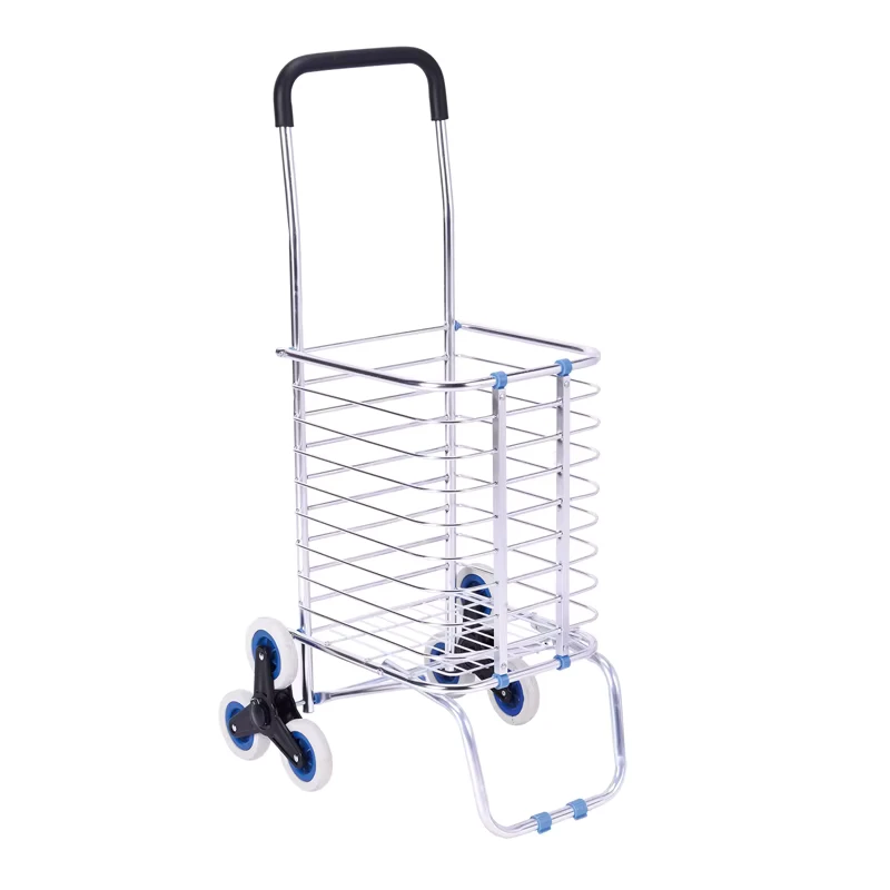 Aluminum Material Four Wheel Mesh Storage Portable Folding Shopping Cart Trolley OEM Customizable