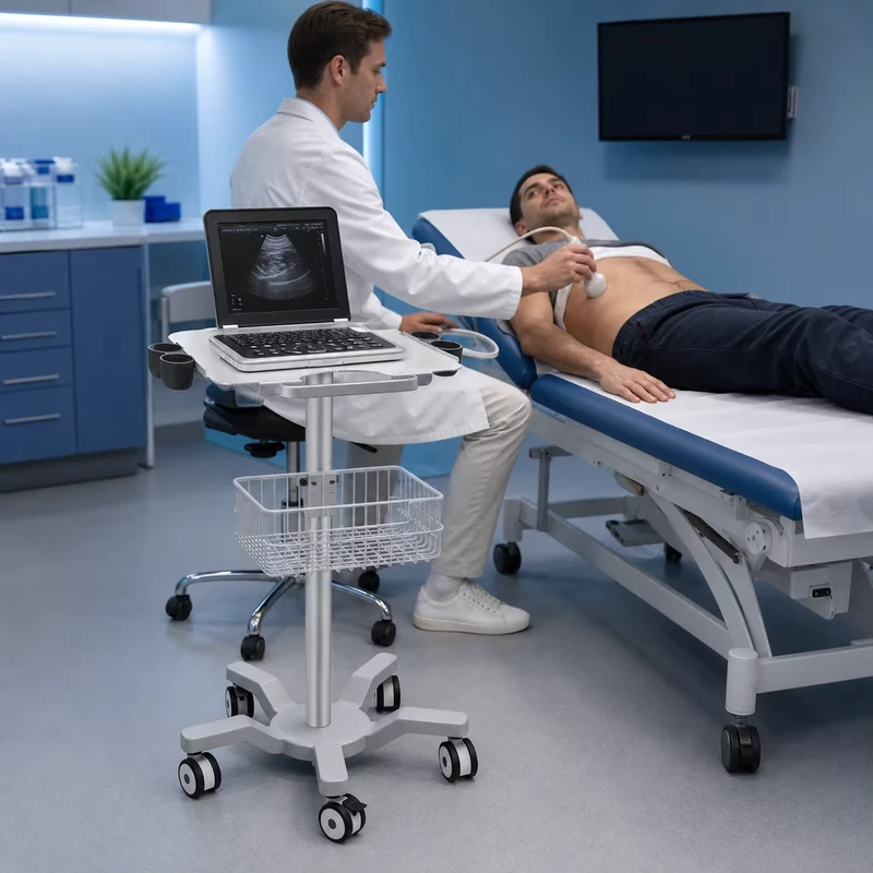 Aluminum Medical Imaging Cart Mobile Ultrasound Scanner Stand with Dual Probe Holders