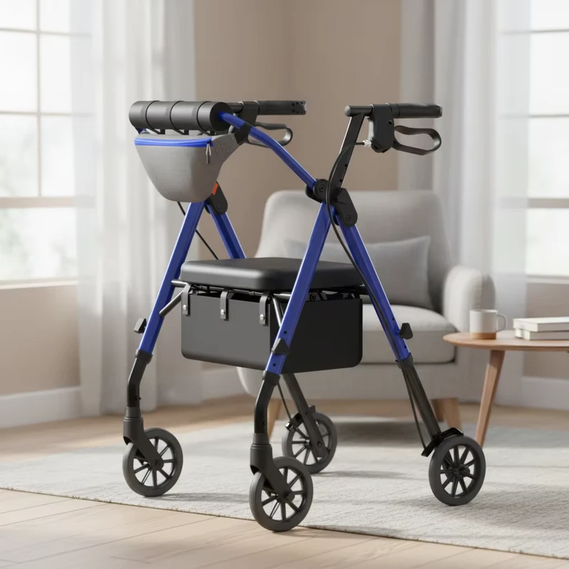 Aluminum Rollator Walker With Seat and Storage Basket Height Adjustable Mobility Aid for Seniors OEM ODM
