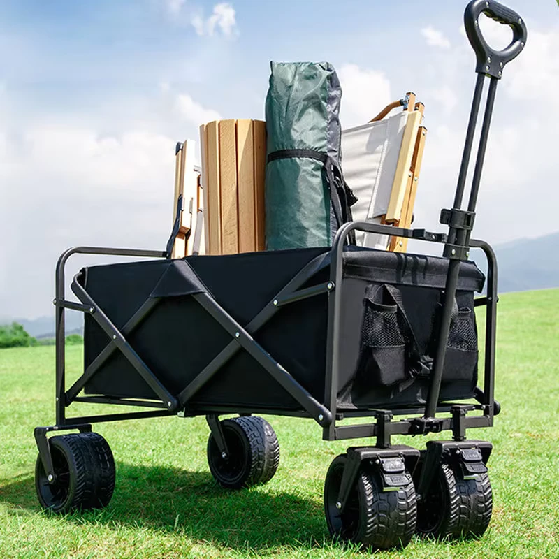 Aluminum Rubber Wheel Foldable Four Wheel Tank Cart Customizable OEM Shopping Storage Trolley for Camping Outdoor Tools Use