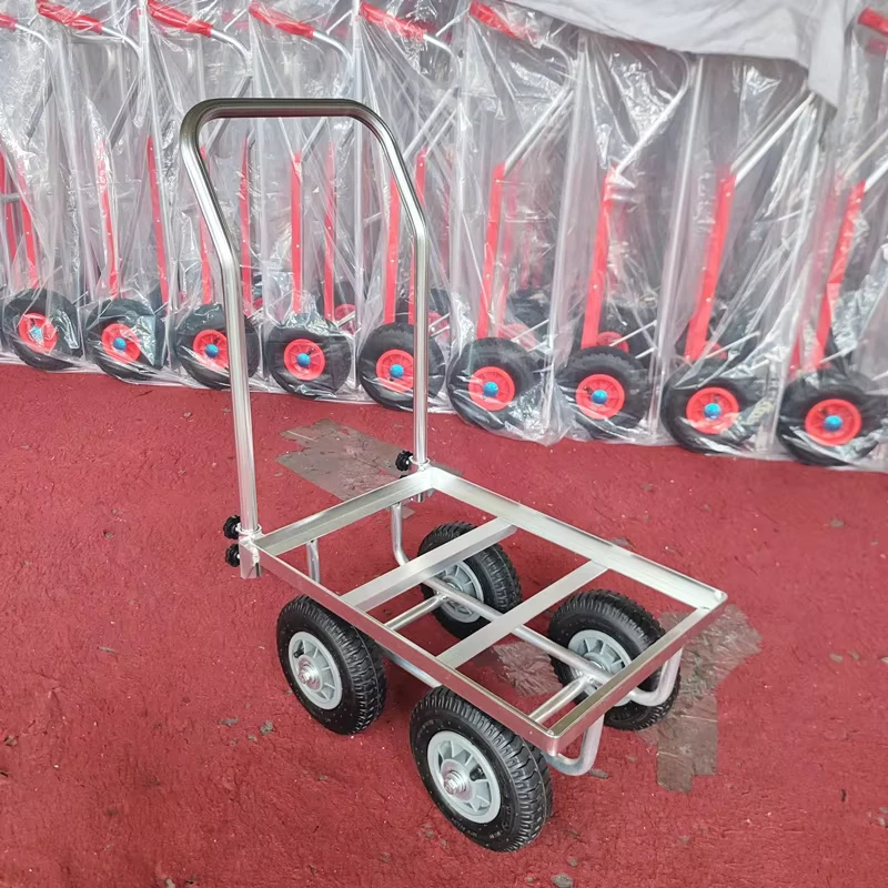 Aluminum Sliding Garden Basket Dolly 100kg Load Capacity Rubber Tool Cart Four-Wheel Push Moving Home Dolly OEM Customizable