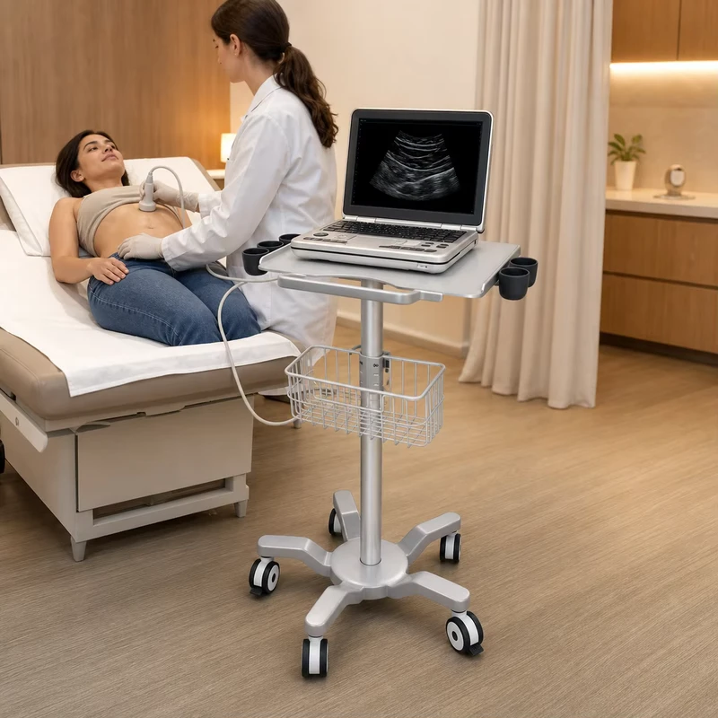 Aluminum Ultrasound Equipment Trolley Portable Medical Scanner Cart with Dual Probe Holders