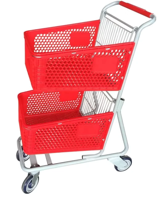American Shopping Cart with Durable Eco Friendly Plastic Trolley Coin Lock 4” PU Wheels