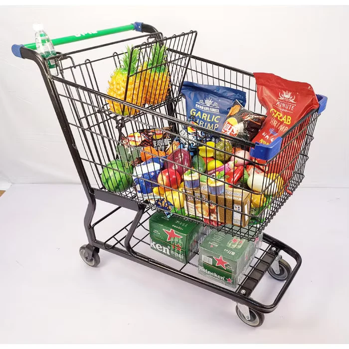 American Style Black Unfolding Metal Steel 4 Wheels Supermarket Shopping Trolley Carts