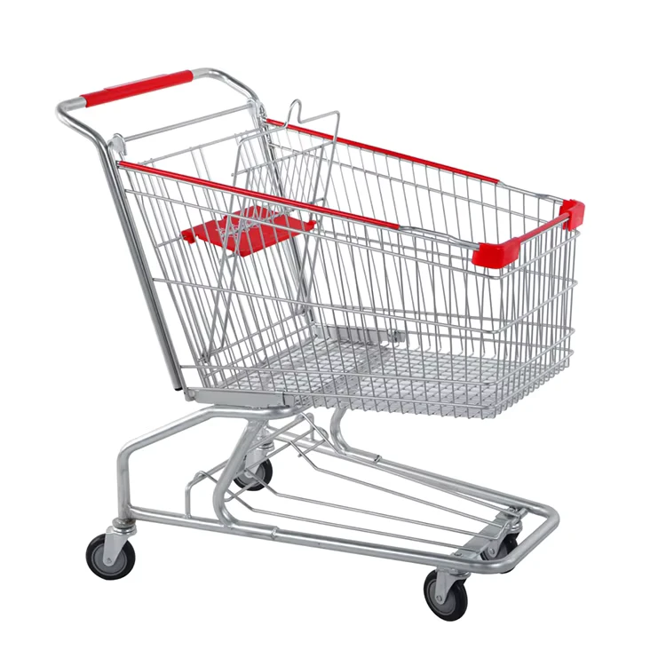 American Style Supermarket Shopping Trolley Cart Metal Surface With Customized Logo