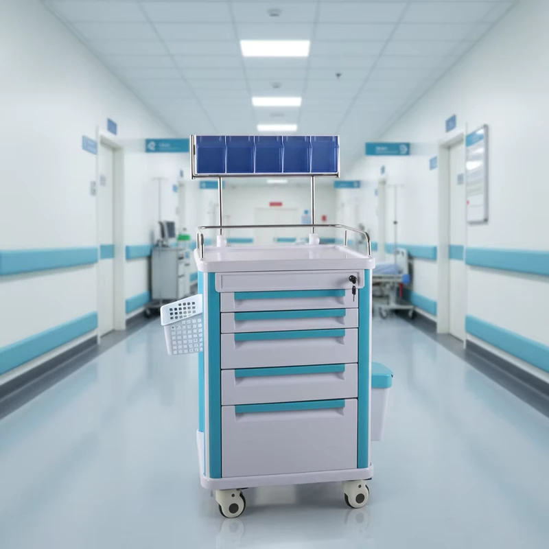 Anesthesia Cart 5Drawer Lockable Medication Treatment Trolley WasteBin Transparent Trays Quiet Casters Hospital Emergency Use