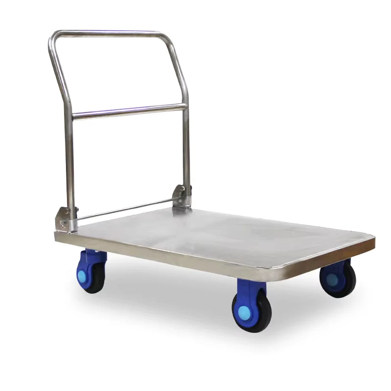Anti Corrosion Anti Rust Platform Flatbed Seafood 201 Cold Storage Trailer Stainless Steel Hand Trolley Cart for Hospital