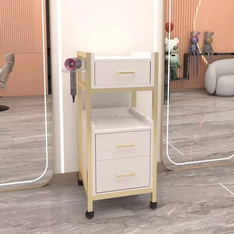 Antique Hair Salon Furniture Barber Shop Portable Multi Layer Storage Rack Trolley Tool Car Hair and Drawers