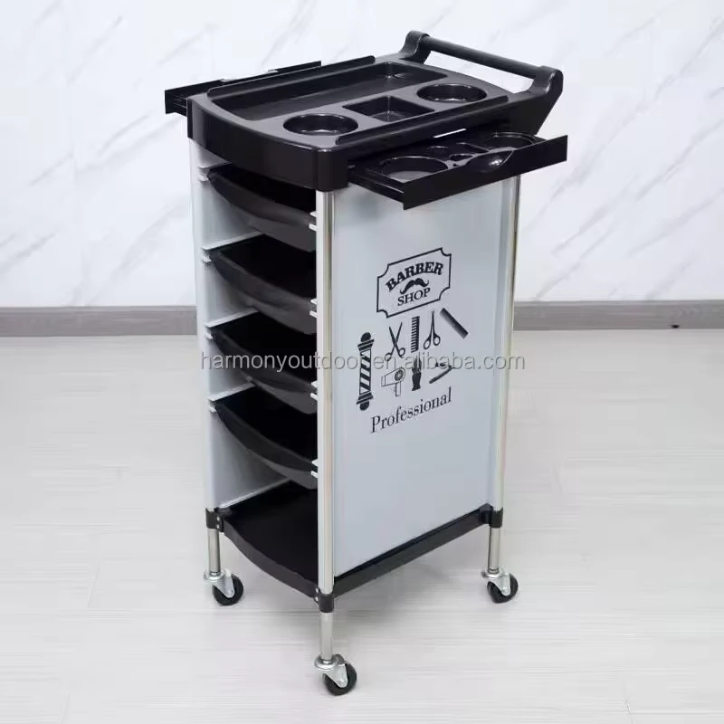 Antique Hair Salon Furniture Barber Shop Portable Multifunctional Stainless Steel Trolley with Wheels and Drawers