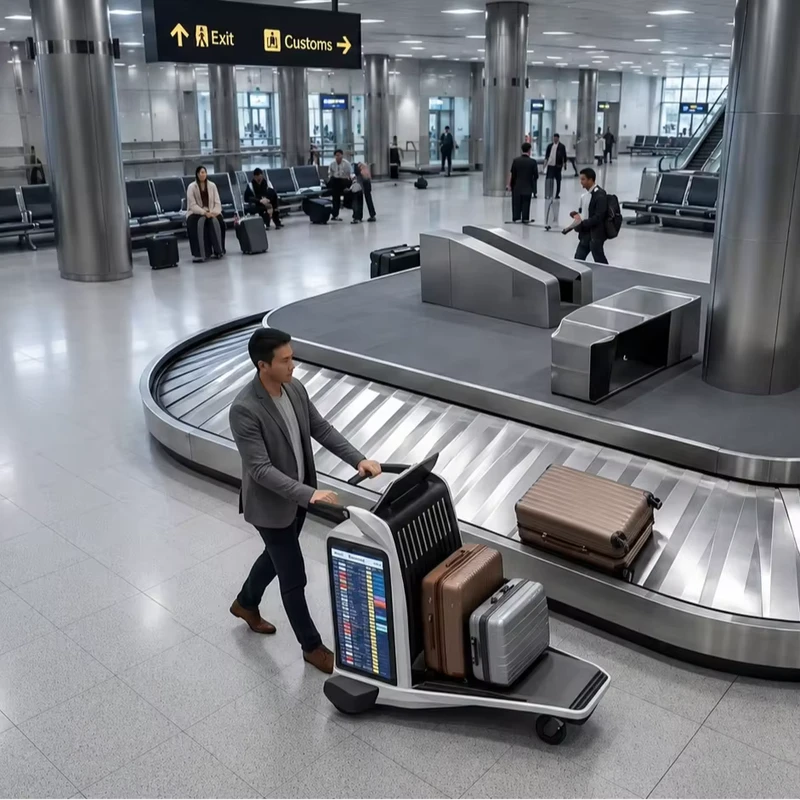 Artificial Intelligence Airport Luggage Trolley Indoor for Shopping Mall Passenger Assistance Text Animation Graphics OEM