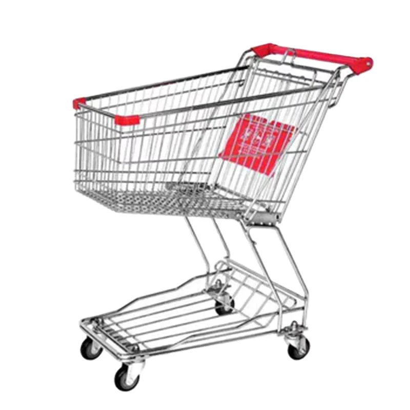 Asian Style Supermarket Metal Shopping Carts With Four Wheels