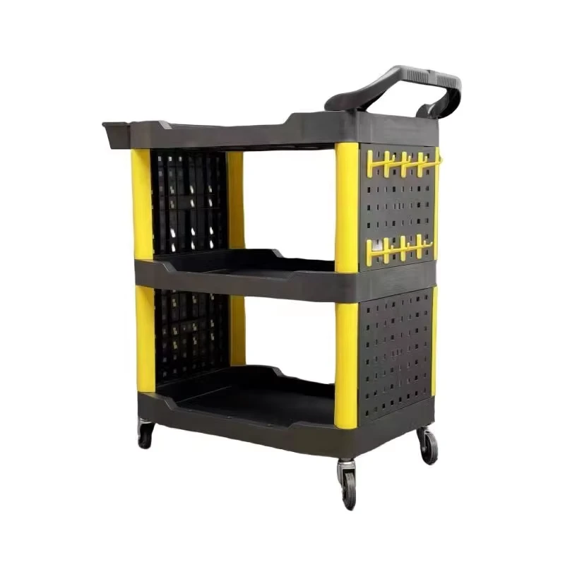 Auto 3 Tier Car Wash Detail Trolley with Side Hanging Plate Mobile Car Detailing Cart